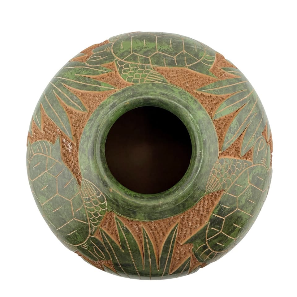 Sea-Turtle Grove Vase · Carved Green Ceramic Vessel, additional view — original item photo Sea-Turtle Grove Vase · Carved Green Ceramic Vessel, additional view — original item photo