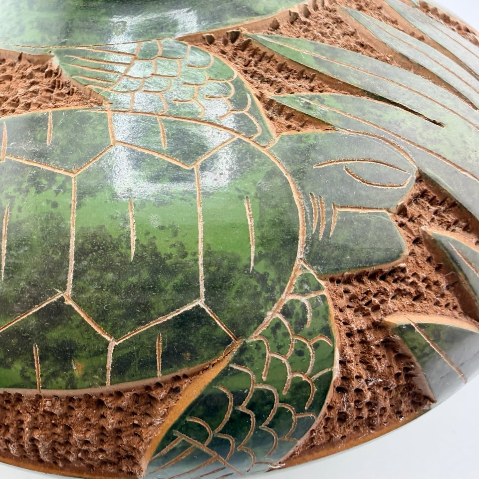 Sea-Turtle Grove Vase · Carved Green Ceramic Vessel, additional view — original item photo Sea-Turtle Grove Vase · Carved Green Ceramic Vessel, additional view — original item photo