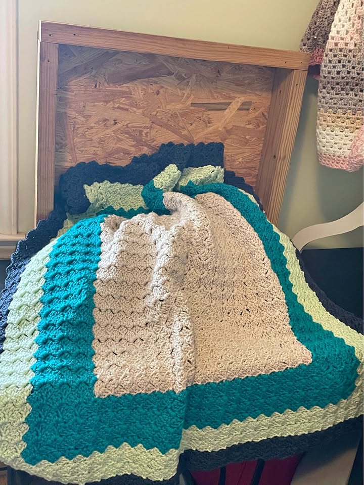 Tidal Diamond Crochet Throw · Teal, Mint & Midnight Blue, additional view — original item photo