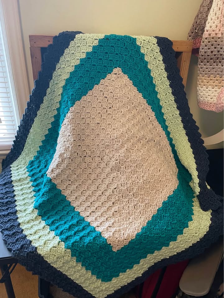Tidal Diamond Crochet Throw · Teal, Mint & Midnight Blue, additional view — original item photo