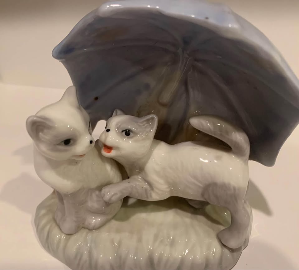 Two Playful Kittens · Lavender Umbrella Ceramic Accent, additional view — original item photo Two Playful Kittens · Lavender Umbrella Ceramic Accent, additional view — original item photo