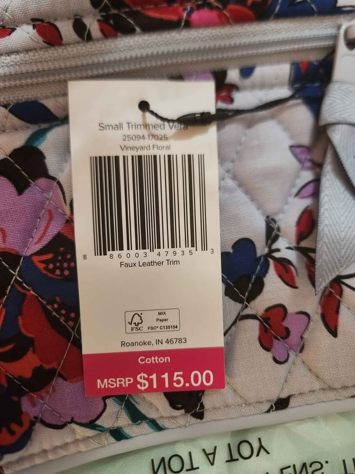 Vineyard Daydream · Tagged Vera Bradley Tote, additional view — original item photo Vineyard Daydream · Tagged Vera Bradley Tote, additional view — original item photo