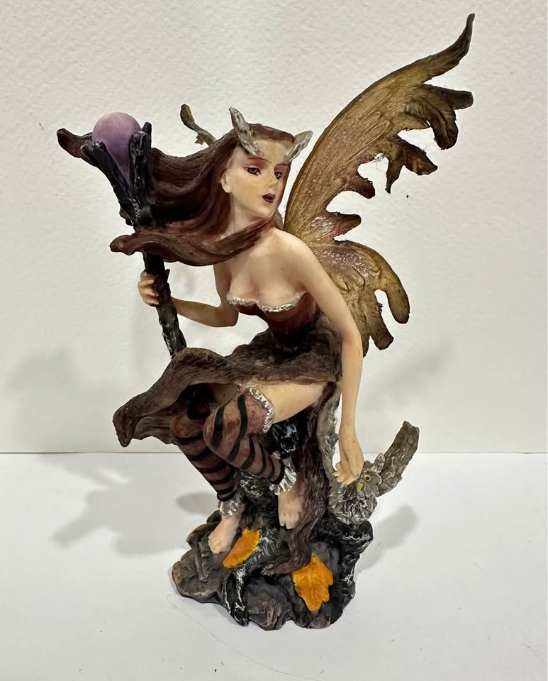 Winged Fairy & Owl · Dark Woodland Resin Figurine, additional view — original item photo