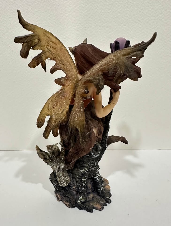Winged Fairy & Owl · Dark Woodland Resin Figurine, additional view — original item photo