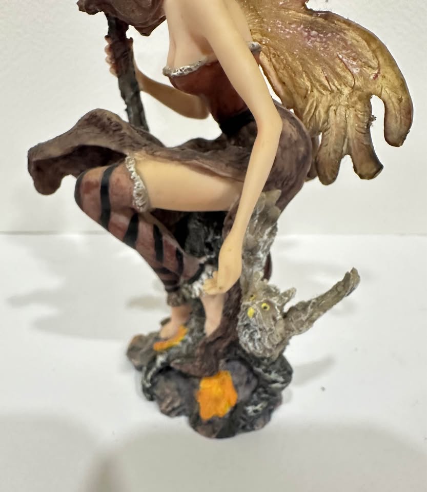 Winged Fairy & Owl · Dark Woodland Resin Figurine, additional view — original item photo
