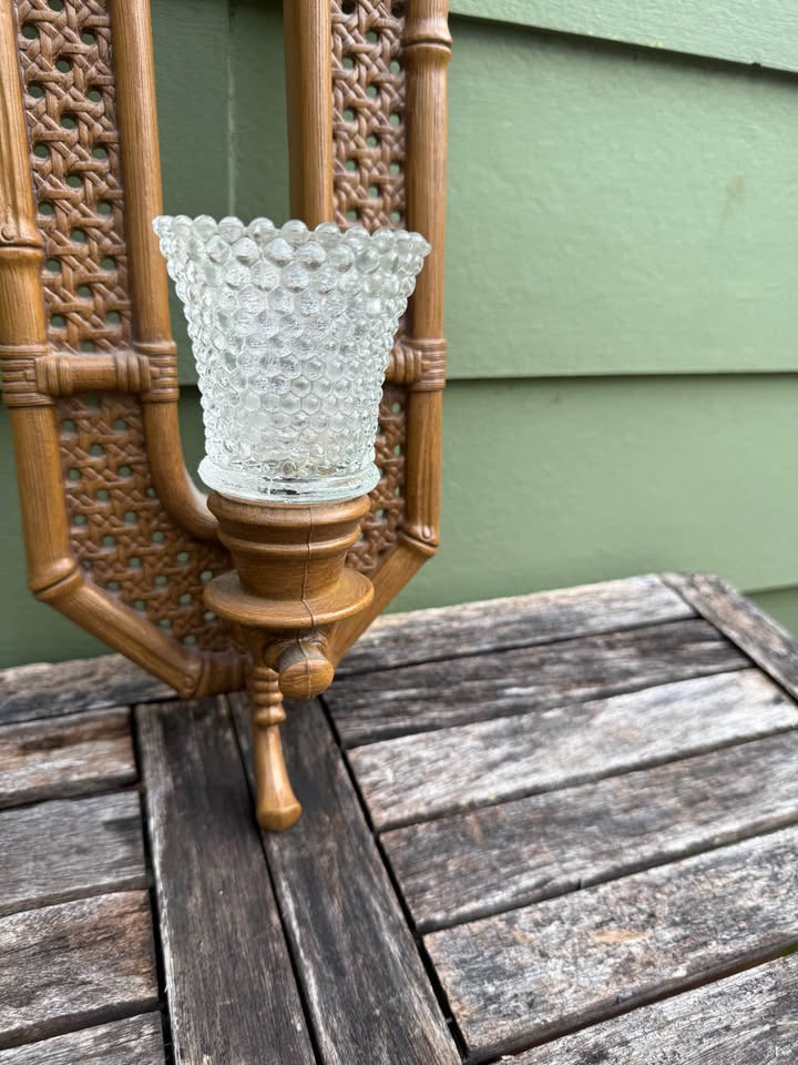 Woven-Look Bamboo Wall Accent · Clear Hobnail Glass Sconce, additional view — original item photo
