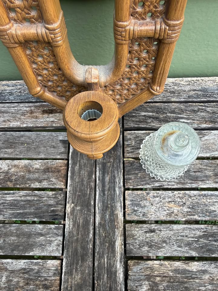 Woven-Look Bamboo Wall Accent · Clear Hobnail Glass Sconce, additional view — original item photo