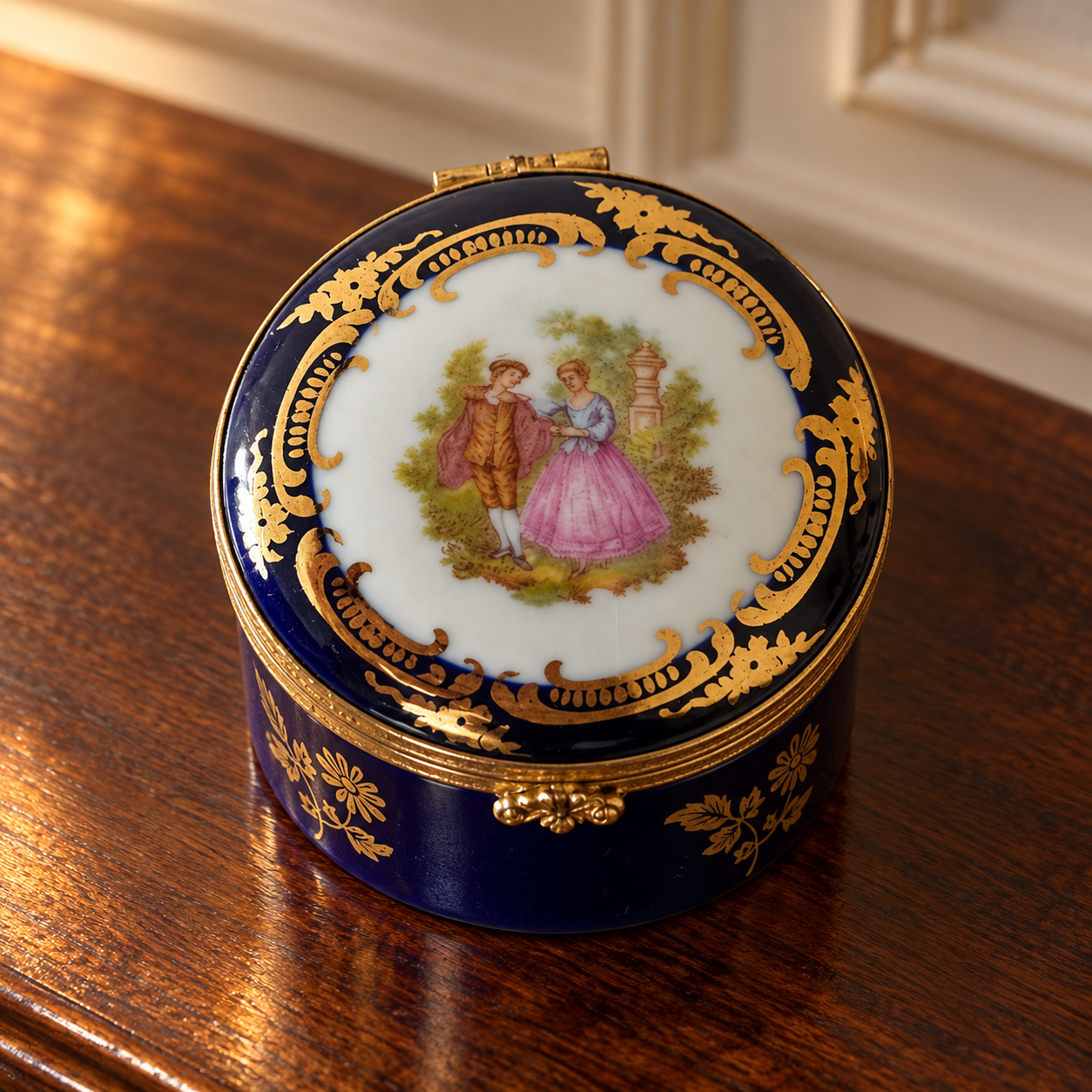 Cobalt Romance · Castel Porcelain Keepsake Box — AI-styled preview; props not included